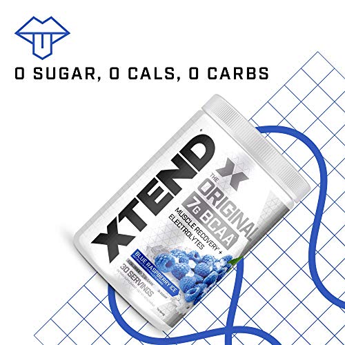 XTEND Original BCAA Powder Blue Raspberry Ice - Sugar Free Post Workout Muscle Recovery Drink with Amino Acids - 7g BCAAs for Men & Women - 30 Servings