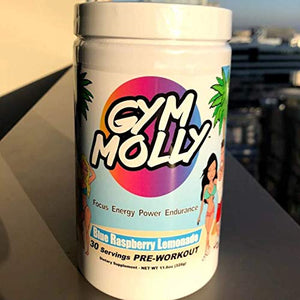 Gym Molly Pre Workout Powder Energy Drink Supplement | Vegan BCAAs | 0 Carbs | for Men & Women, Blue Raspberry Lemonade (30 Servings, 11.4 oz)