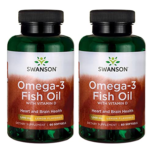 Swanson Omega-3 Fish Oil with Vitamin D - Lemon Flavored 1,000 mg 60 Sgels 2 Pack