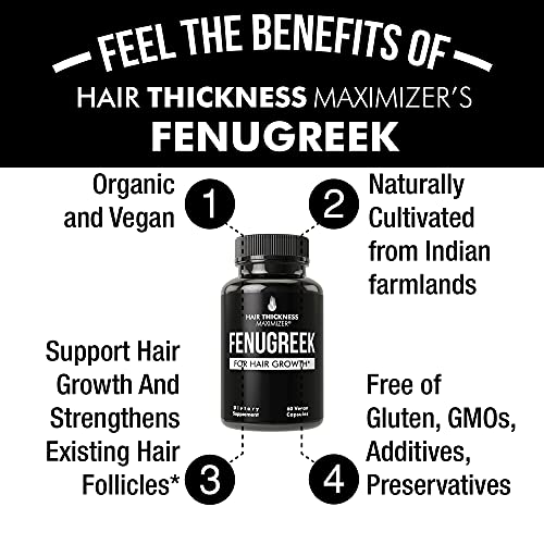 Organic Fenugreek Vegan Capsules. Hair Growth Vitamins Supplement for Women and Men for Hair Loss and Thinning. Hair Regrowth Natural Pills. Gluten Free Pure Extract Seed Powder Tablets