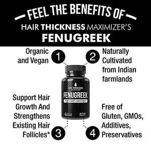 Organic Fenugreek Vegan Capsules. Hair Growth Vitamins Supplement for Women and Men for Hair Loss and Thinning. Hair Regrowth Natural Pills. Gluten Free Pure Extract Seed Powder Tablets