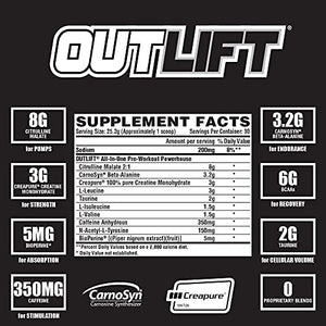 Nutrex Research Outlift Value Size | Clinically Dosed Pre-Workout Powerhouse, Citrulline, BCAA, Creatine, Beta-Alanine, Taurine, Banned Substance Free |30 Servings (Miami Vice)