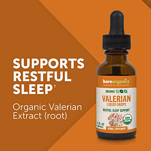 BareOrganics Valerian Liquid Drops, Herbal Supplement, Organic Drops, 1 Ounce