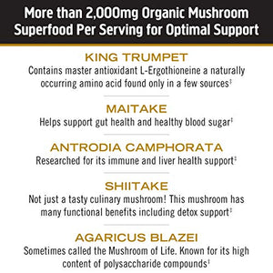 Om Mushroom Superfood Master Blend Mushroom Capsules Supplement, 80 Count, 20 Servings, 10 Mushroom Complex, Lions Mane, Chaga, Cordyceps, Reishi Extract Adaptogens for Vibrant Health, Immune Support