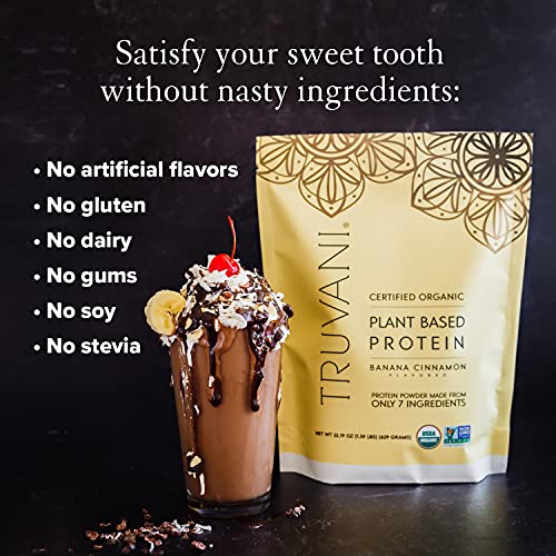 TRUVANI - Plant Based Protein Powder - USDA Certified Organic Protein Powder, Vegan, Non-GMO, Gluten Free Protein Powder - Banana Cinnamon (20 Servings(1 Pack))