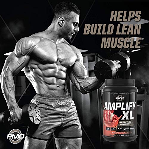 PMD Sports Amplify XL Premium Whey Protein Supplement Hydro Greens Blend - Glutamine and Whey Protein Matrix with Superfood for Muscle, Strength and Recovery - Strawberry Slam (24 Servings)