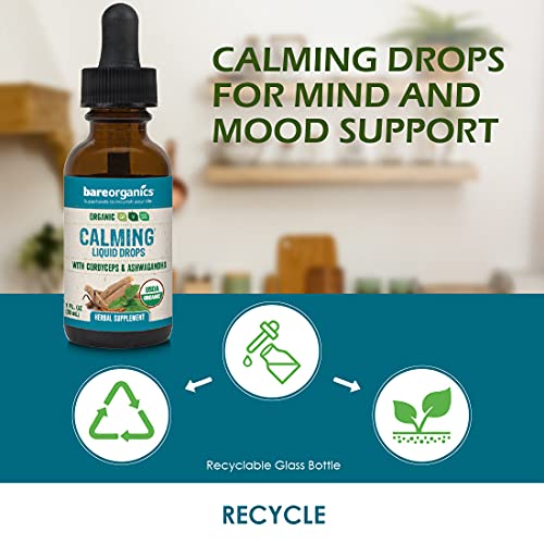 BareOrganics Calming Liquid Drops, Herbal Supplement, 1 Ounce