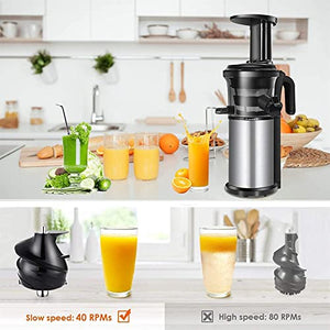 QXWJ 200W 40RPM Stainless Steel Masticating Slow Auger Juicer,220V Fruit and Vegetable Juice Extractor Compact Cold Press Juicer Machine