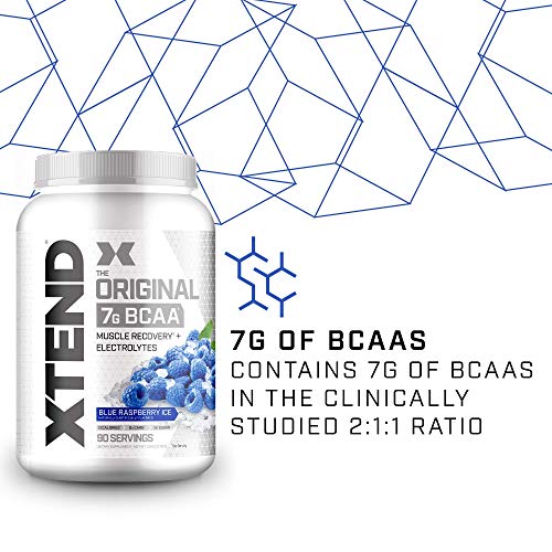 XTEND Original BCAA Powder Blue Raspberry Ice | Sugar Free Post Workout Muscle Recovery Drink with Amino Acids | 7g BCAAs for Men & Women | 90 Servings