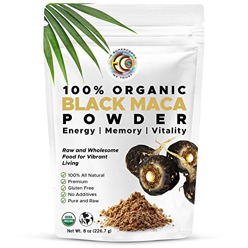 Ultra-Pure Organic Black Maca Root Powder | Raw | Natural Superfood Mix | Essential Vitamins, Minerals & Fatty Acids For Improved Energy | Libido | Enhanced Performance & Immune System Support - 8oz