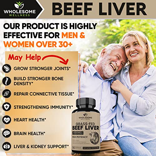 Grass Fed Desiccated Beef Liver Capsules (180 Pills, 750mg Each) - Natural Iron, Vitamin A, B12 for Energy - Humanely Pasture Raised Undefatted in New Zealand Without Hormones or Chemicals