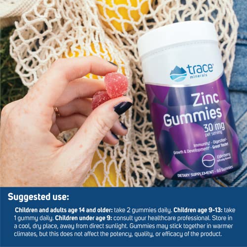 Zinc Gummies by Trace Minerals - Great for Adults & Kids – Vegan, Gluten Free, Non GMO Supplement - Natural Immune Defense Booster with Digestive Health Support - 60 Gummy Chewables