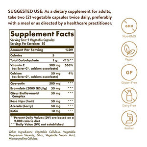 Solgar Quercetin Complex with Ester-C Plus, 100 Vegetable Capsules - Supports Immune Health, Antioxidant - Gentle on the Stomach Vitamin C - Non-GMO, Vegan, Gluten Free, Dairy Free - 50 Servings