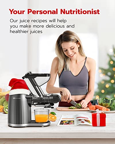 Slow Masticating Juicer, Qualeben Cold Press Juicer Machines with 3’’ Feed Chute for Whole Fruit Vegetable, Slow Juicer Extractor with 2 Modes/Reverse Function, 2 Portable Bottles, Recipes and Brush