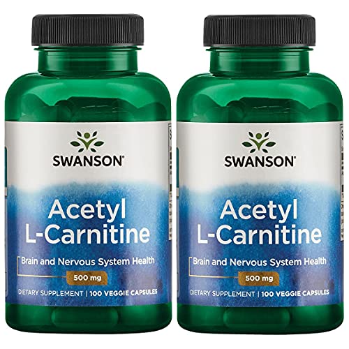 Swanson Acetyl-L-Carnitine Cognitive Health, Nervous System Support, Protection from oxidative Stress, Muscle Health, Workout Enhancer (from Acetyl-L-carnitine HCl) 500 mg, 100 Capsules 2 Pack
