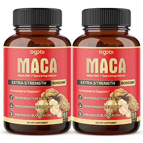 2Packs Maca Root Capsules - 7in1 Equivalent 8050mg Powder - Blended with Ashwagandha Root, Ginseng Root, Tribulus Terrestris & More - Reproductive Health & Immune Support - 180 Count 6-Month Supply