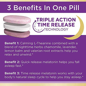 Melatonin by Nature's Bounty, Sleep3 Maximum Strength 100% Drug Free Sleep Aid, Dietary Supplement, L-Theanine & Nighttime Herbal Blend Time Release Technology, 10mg, 30 Tri-Layered Tablets