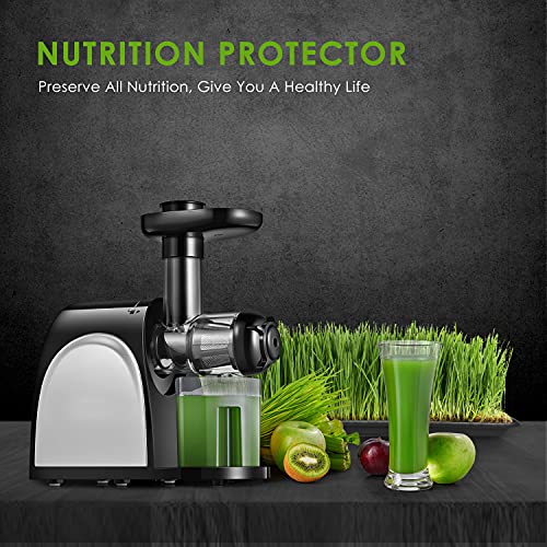 Slow Masticating Juicer, Cold Press Juicer Machine Easy to Clean, Higher Juicer Yield and Drier Pulp, Juice Extractor with Quiet Motor and Reverse Function, BPA-Free, with Recipes