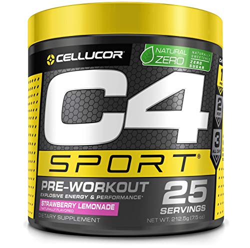 C4 Sport Pre Workout Powder Straberry Lemonade - Naturally Sweetened + Sugar Free Preworkout Energy Supplement for Men & Women - 135mg Caffeine + Creatine - 25 Servings