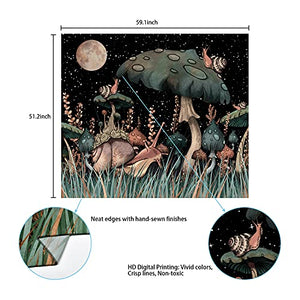 Trippy Mushroom Tapestry Moon and Stars Tapestry Snail Tapestry Fantasy Plants and Leaves Tapestry Wall Hanging for Room(51.2 x 59.1 inches)