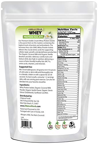 Vanilla Cream Whey Protein Isolate Powder - Non GMO, Gluten Free - All Natural Protein with No Sugar & No Artificial Flavorings - Great in Smoothies, Shakes, Cooking & Baking Recipes - 1 lb