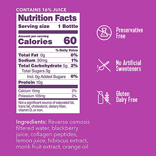 Vital Proteins Collagen Water™, 10g of Collagen per Bottle, Made with Real Fruit Juice, Dairy & Gluten Free - BlackBerry Hibiscus, 12 Pack