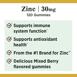 Zinc Gummy by Nature’s Bounty, Immune Support, Mixed Berry, 30 mg, 120 count Gummy