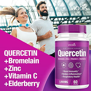 (2 Pack) Quercetin with Bromelain Vitamin C Zinc Elderberry 1000mg Immune System Booster, Lung Support Supplement for Adults Kids - Immunity Defense (120 Capsules)