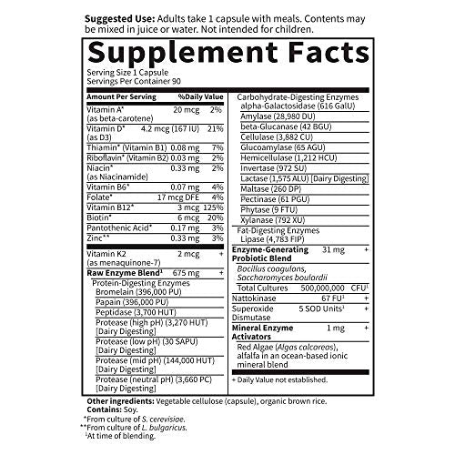 Garden of Life Vegetarian Digestive Supplement for Men 50 & Wiser - Raw Enzymes for Digestion, Bloating, Gas, and IBS, 90 Capsules - Packaging May Vary