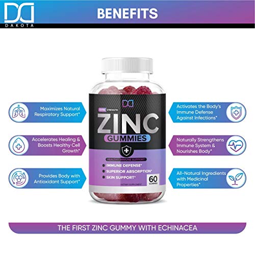 (120 Gummies) Zinc 50mg Supplements Chewable Gummies w Vitamin D3 Echinacea Vitamins for Adults Kids, Zinc Gummy Immune Support Alternative