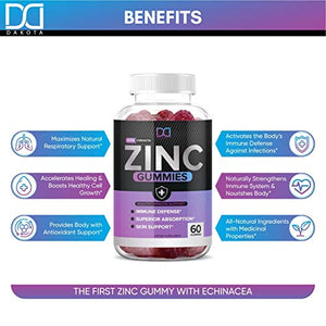 (120 Gummies) Zinc 50mg Supplements Chewable Gummies w Vitamin D3 Echinacea Vitamins for Adults Kids, Zinc Gummy Immune Support Alternative