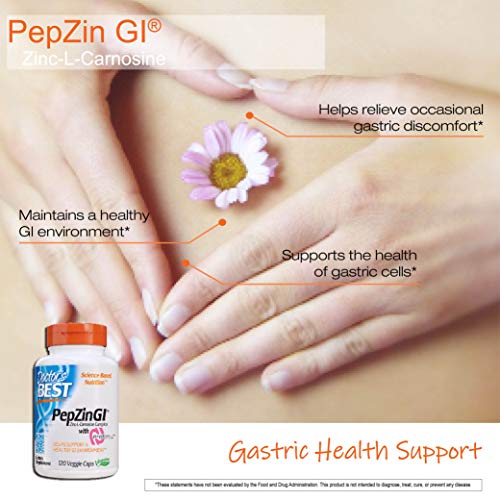 Doctor's Best PepZin GI, Zinc-L-Carnosine Complex, Non-GMO, Vegan, Gluten Free, Soy Free, Digestive Support, 120 Veggie Caps