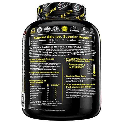 Whey Protein Powder | MuscleTech Phase8 Protein Powder | Whey & Casein Protein Powder | Slow Release 8-Hour Protein | Muscle Builder for Men & Women | Protein Powder for Muscle Gain | Vanilla, 4.59lbs