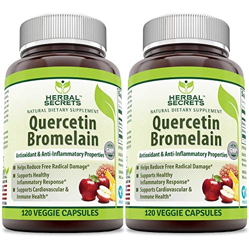 Herbal Secrets Quercetin 800 Mg with Bromelain 165 Mg, 120 Veggie Capsules (Non-GMO) - Supports Cardiovascular & Immune Health * Supports Healthy inflammatory Response *(2 Pack)