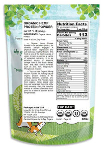 Organic Hemp Protein Powder, 1 Pound — 50% Protein, Non-GMO, Non-Irradiated, Pure, Kosher, Vegan Superfood, Rich in Iron and Fiber, Product of Canada