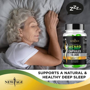 Hemp Capsules - 10,000 Hemp Extract - Pain, Stress Relief - Natural Sleep & Mood Support - Made in The USA - Maximum Value - Rich in Omega 3,6,& 9