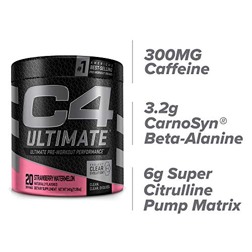 C4 Ultimate Pre Workout Powder Watermelon - Sugar Free Preworkout Energy Supplement for Men & Women - 300mg Caffeine + 3.2g Beta Alanine + 2 Patented Creatines - 20 Servings