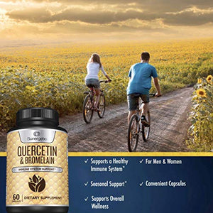 Premium Quercetin & Bromelain Supplement – Powerful Quercetin Bromelain Complex to Help Support Immune System, Cardiovascular Health & Seasonal Support – Quercetin 1000mg Per Serving – 60 Capsules