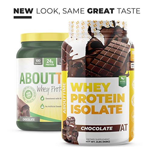 About Time Whey Protein Isolate Chocolate 2lb - 25g Protein, Non-GMO, 0g Fat, 0g Sugars, No Artificial Sweeteners, 32 Servings