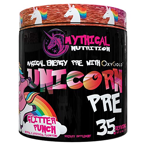 Mythical Nutrition Unicorn PRE Workout by Insane Labz, Pre Workout Powder with Edible Glitter, Extreme Energy Nitric Oxide Boosting, Beta Alanine Betaine Taurine AMPiberry, 35 Srvgs, Glitter Punch