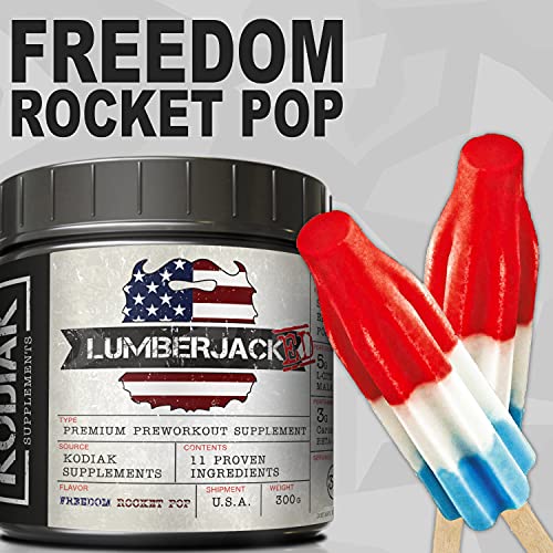 LUMBERJACKED Pre-Workout Supplement with CarnoSyn by Kodiak Supplements - 30 Servings - Better Pumps, Strength, Energy, and Focus - No Crash (Freedom Rocket)