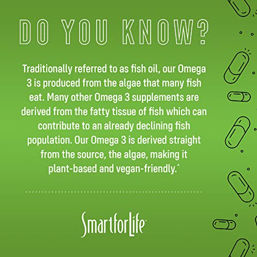 SMART FOR LIFE Algae Vegan Omega 3 Supplement - 120 Capsules - Plant Based Vegan Fish Oil Supplement Alternative - Algae Omega 3 Vegan EPA DHA Supplements - Friendly Packaging - Made in USA
