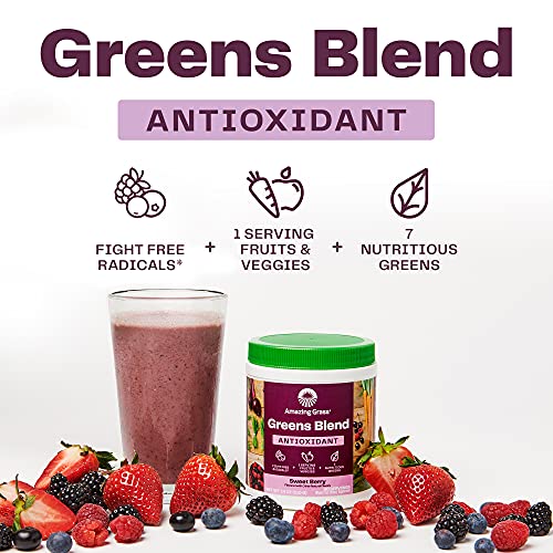 Amazing Grass Greens Blend Antioxidant: Super Greens Powder with Spirulina, Beet Root Powder, Elderberry & Probiotics, Sweet Berry, 60 Servings (Packaging May Vary)