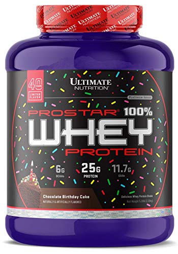 Ultimate Nutrition Prostar Whey Protein Powder Blend of Whey Concentrate Isolate and Peptides – Low Carb, Keto Friendly, 25 Grams of Protein - 80 Servings, Chocolate Birthday Cake, 5 Pounds