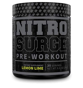 NITROSURGE Black Pre Workout Supplement - Nootropic Energy Booster Powder w/Dynamine & TeaCrine - PreWorkout Nitric Oxide Booster - 30 Servings, Lemon Lime