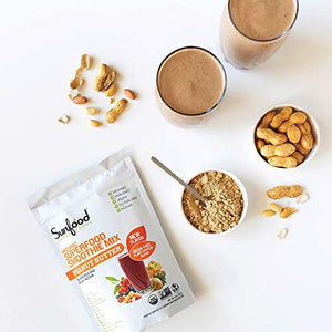 Sunfood Organic Superfood Smoothie Mix- Peanut Butter Flavor | New Plant-Based Protein Blend (Pea, Hemp, Almond, Pumpkin) All-Natural Ingredients | Non-GMO, Vegan, Gluten Free | 8 oz Bag