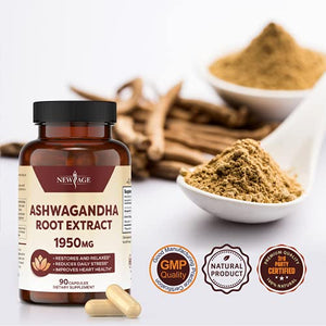 Ashwagandha 1950mg (2 Pack) - Ashwagandha Root Powder with BioPerine. Mood Support Supplement - 180 Veggie Capsules - New Age