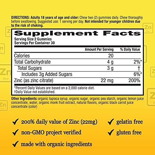 Airborne Zinc Gummies, Chewable Zinc Immune Support Supplement - Non-GMO Project Verified, Gluten & Gelatin Free - (60 count bottle), Grapefruit Flavor