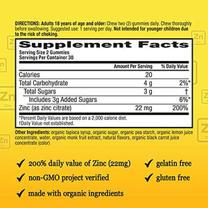 Airborne Zinc Gummies, Chewable Zinc Immune Support Supplement - Non-GMO Project Verified, Gluten & Gelatin Free - (60 count bottle), Grapefruit Flavor