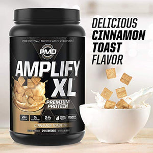 PMD Sports Amplify XL Premium Whey Protein Supplement Hydro Greens Blend - Glutamine and Whey Protein Matrix with Superfood for Muscle, Strength and Recovery - Cinnamon Toast (24 Servings)